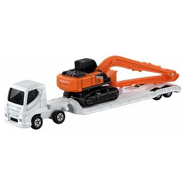 TAKARATOMY Long Type TOMICA No. 143 Hitachi Construction Machinery Hydraulic Excavator SLF and Heavy Equipment Transport Vehicle